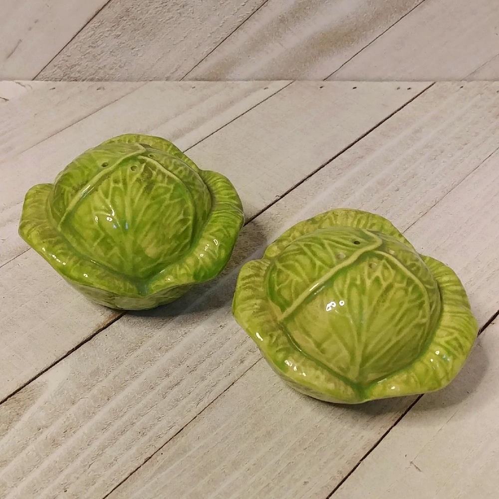 Vintage Green Cabbage Ceramic Salt and Pepper Shakers
